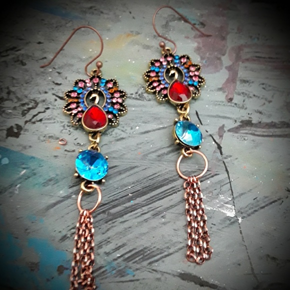 BOHO PEACOCKS EARRINGS - Picture 5 of 5